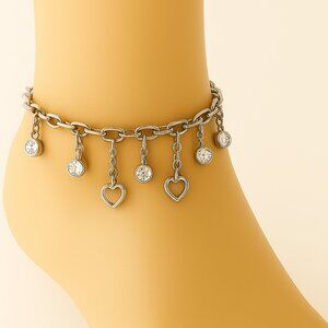 Silver-Tone Heart Anklet with Matching Toe Ring – Boho Festival Jewelry Set